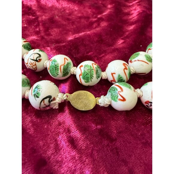 50s Chinoiserie Porcelain Hand Painted Beads Hand Knotted Silk Thread - Picture 5 of 8